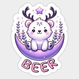 BEER Cute& Kawaii Bear with Deer Antlers Sticker